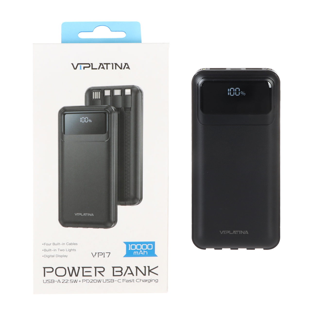 پاوربانک فست شارژ VIPLATINA 10000mAh دارای چراغ قوه مدل VP17 22.5W - مشکی (گارانتی 18 ماه تعویض نیکان همراه)